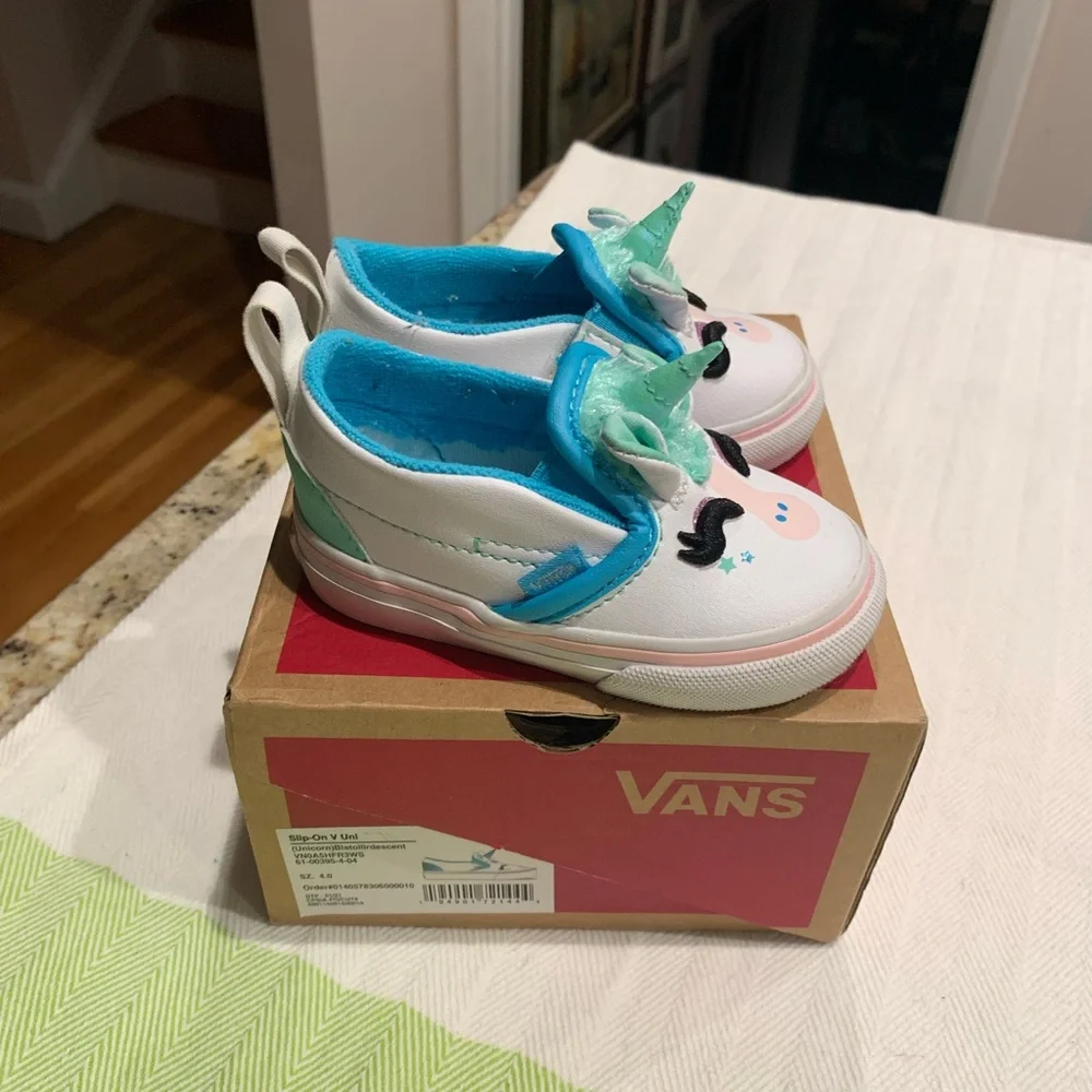Vans Kids Unicorn Slip-On Sneakers - Teal and White